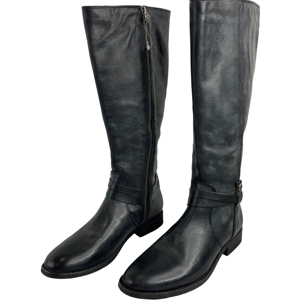 Frye Boots Womens Size 7 Black Melissa Belted Tall Boot Leather Luxury $400 New - Picture 2 of 15